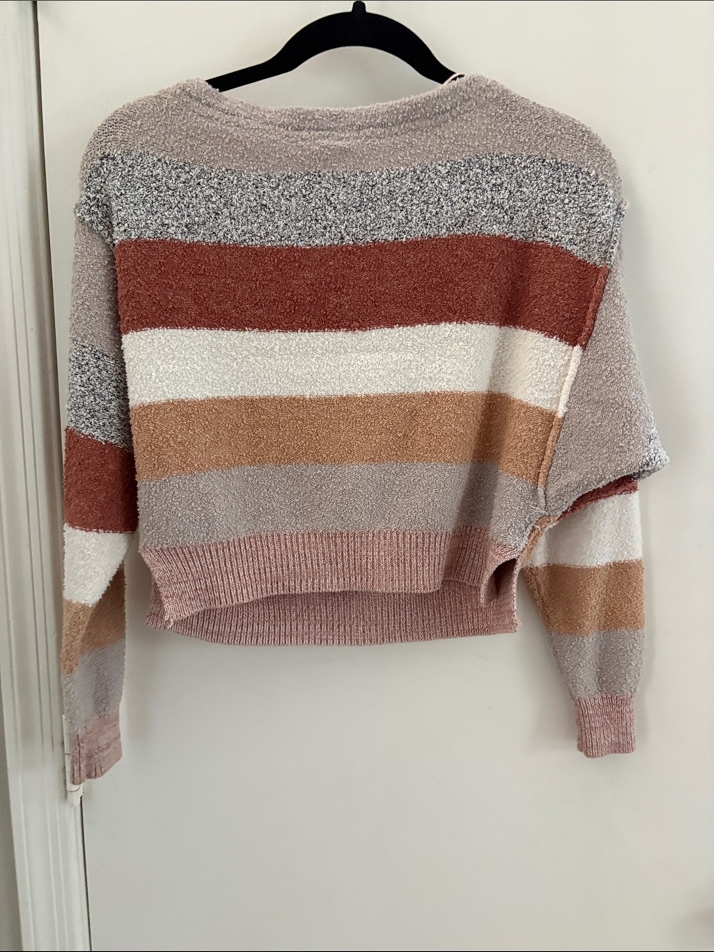 Free People Striped Cropped Sweater Neutral Boho Size Small - Picture 4 of 5